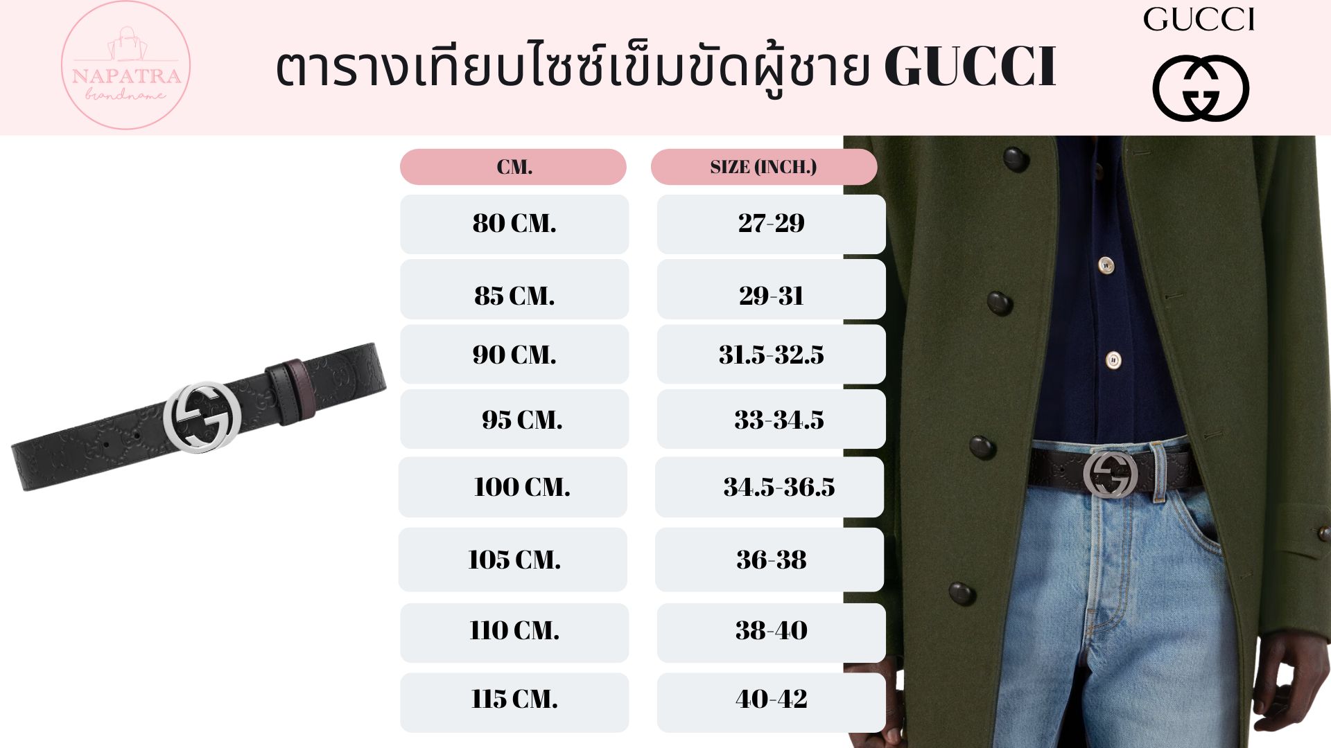 ตารางไซส์เข็มขัด GUCCI ผู้ชาย