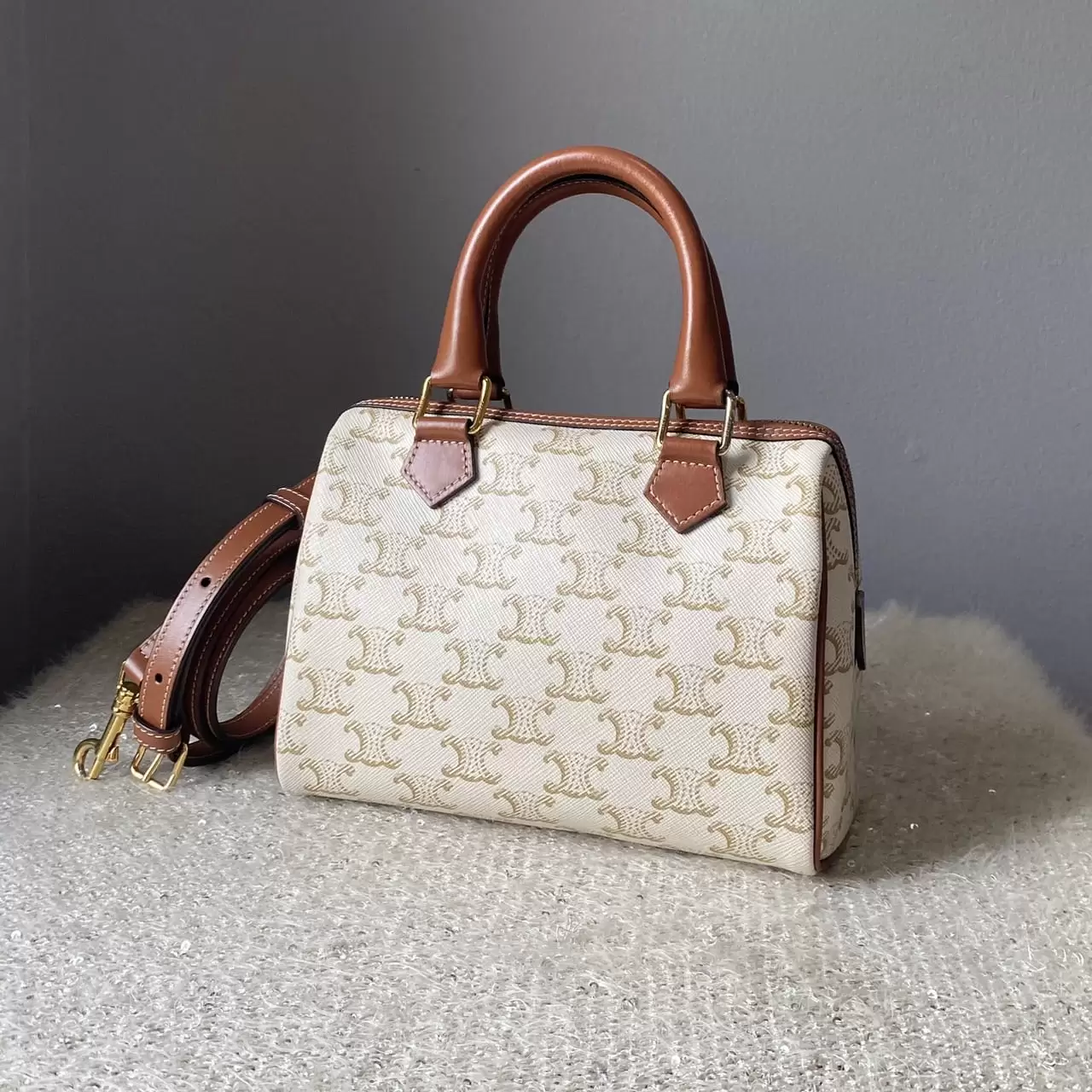 Celine Small Boston Cuir Triomphe Bag - Canvas - Image 5